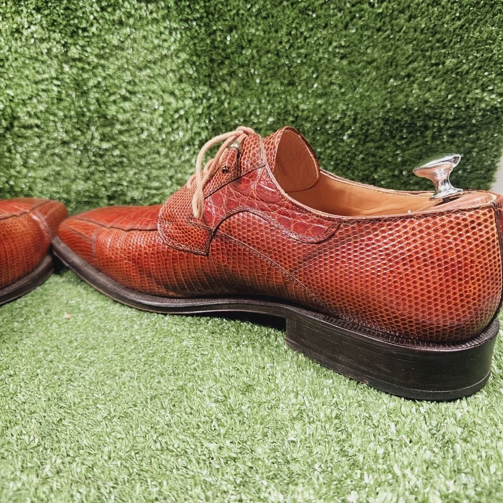 David Eden Genuine Crocodile Square Toe Brown Leather Oxford Shoes Mens 13